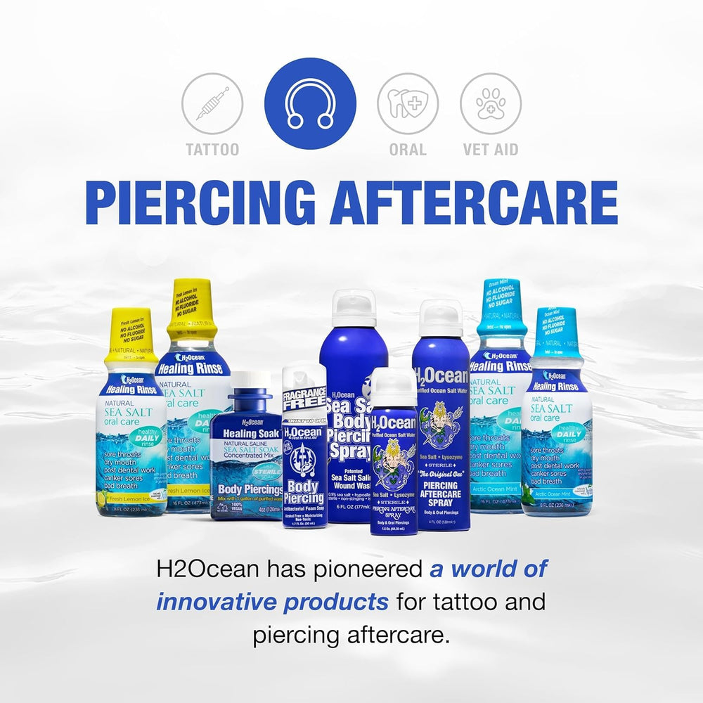 H2Ocean spray application demonstrates non-irritating, quick-drying cleansing around pierced sites