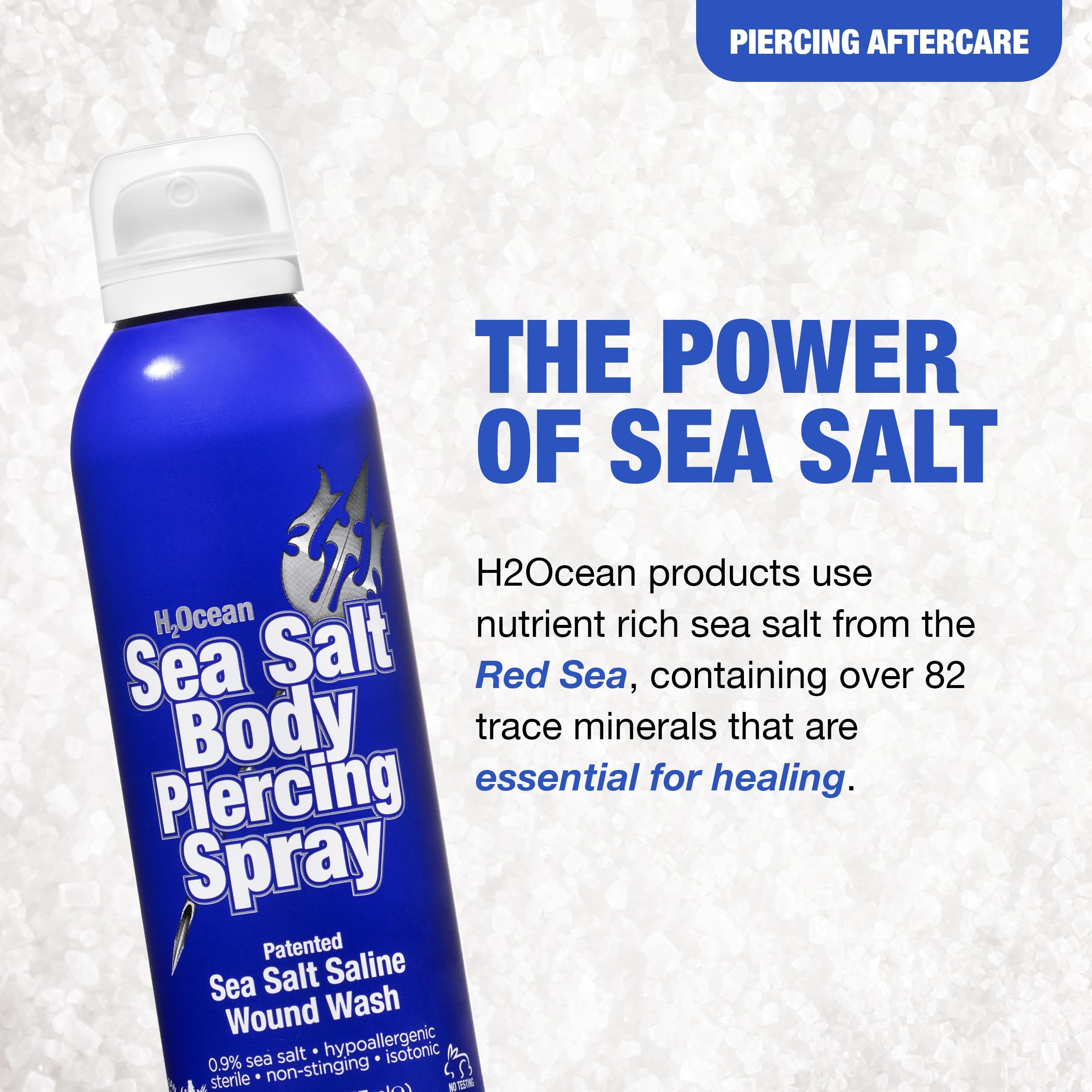 H2Ocean spray dispense action illustrating gentle mist for new piercings