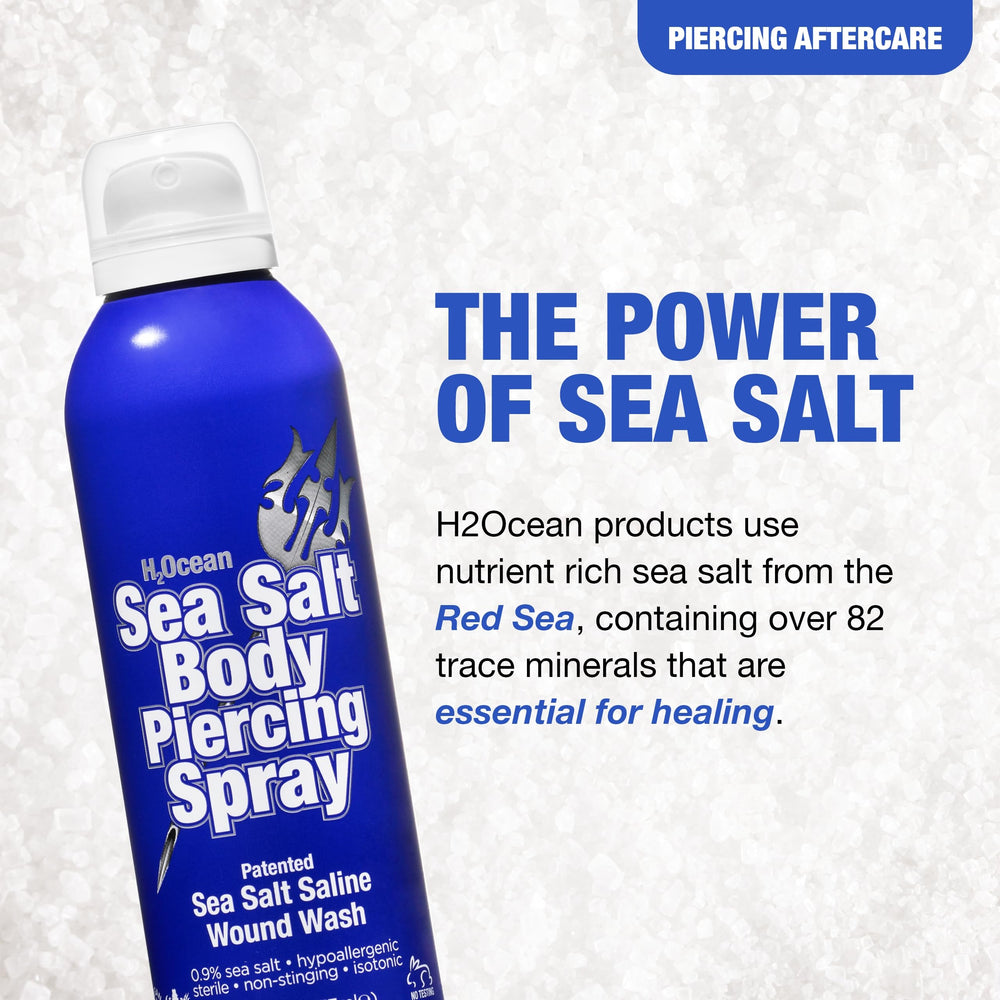 H2Ocean spray dispense action illustrating gentle mist for new piercings