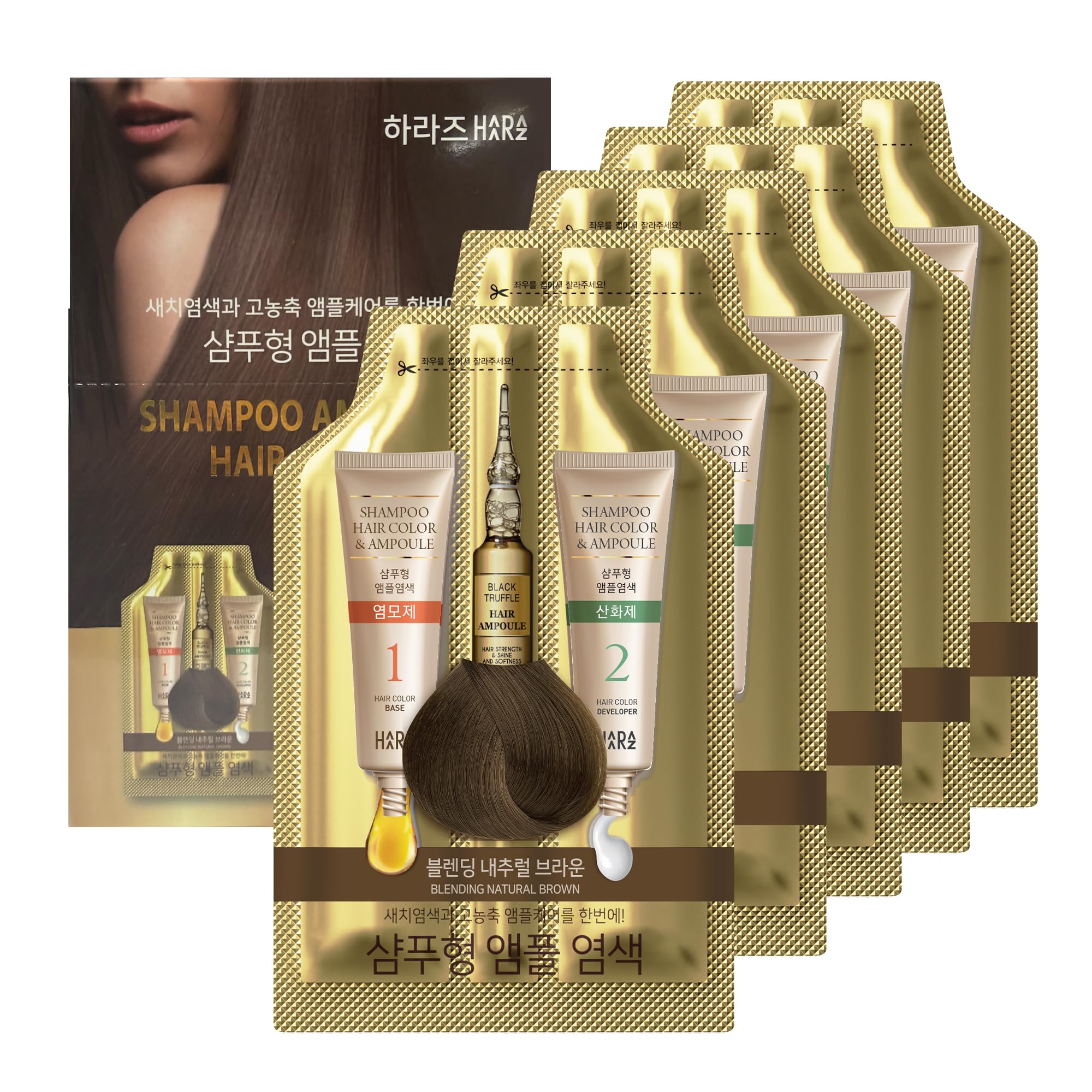 HAARAZ Instant Color Shampoo Ampoule box showing 5 sachets for quick at-home color