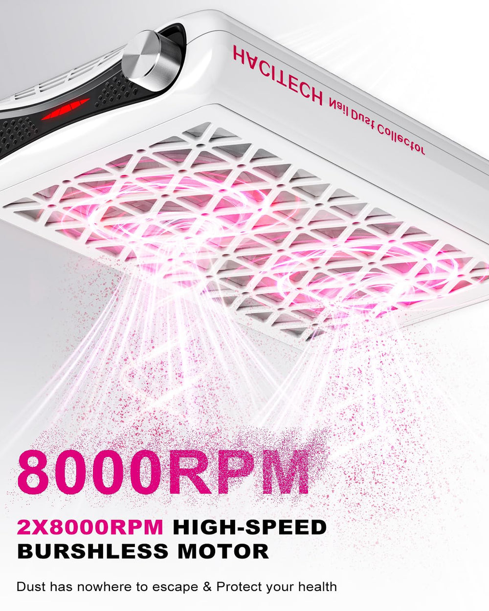 HACITECH Nail Dust Collector 10-speed control lets you dial precise suction for different tasks