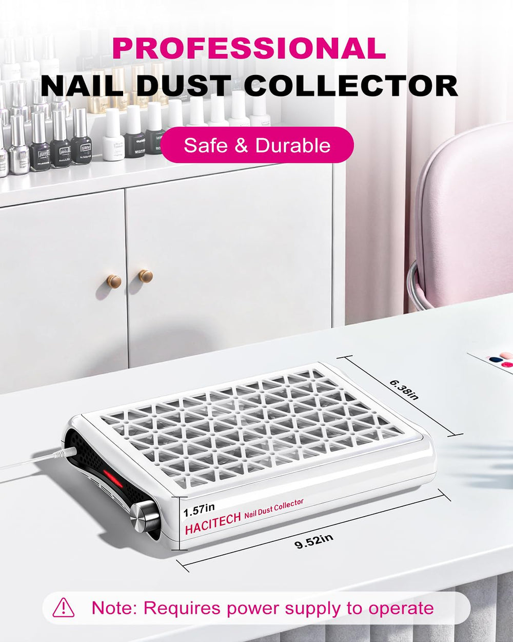 HACITECH Nail Dust Collector suited for salon and home manicures