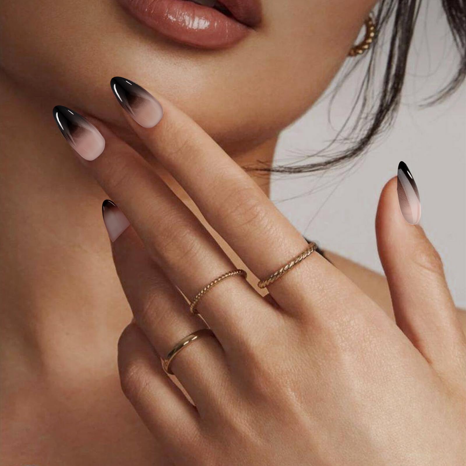 Hadutrek nails on hand wear – almond shape for daily, elegant look.