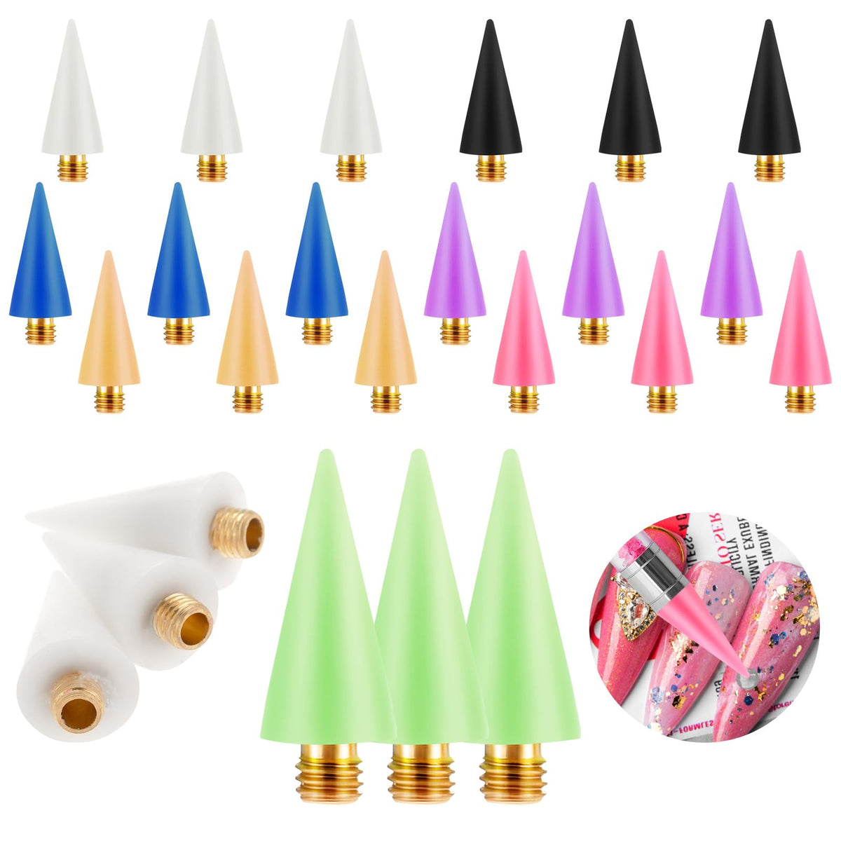 HaiFafafaing wax tips color swatches show seven colors for versatile rhinestone art.