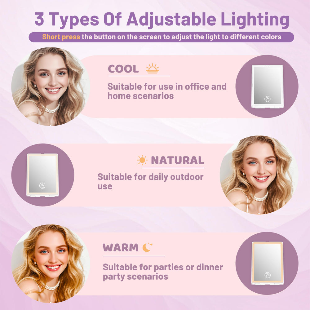 Haikopoon travel makeup mirror net light strip distributes even lighting for natural-looking makeup application.