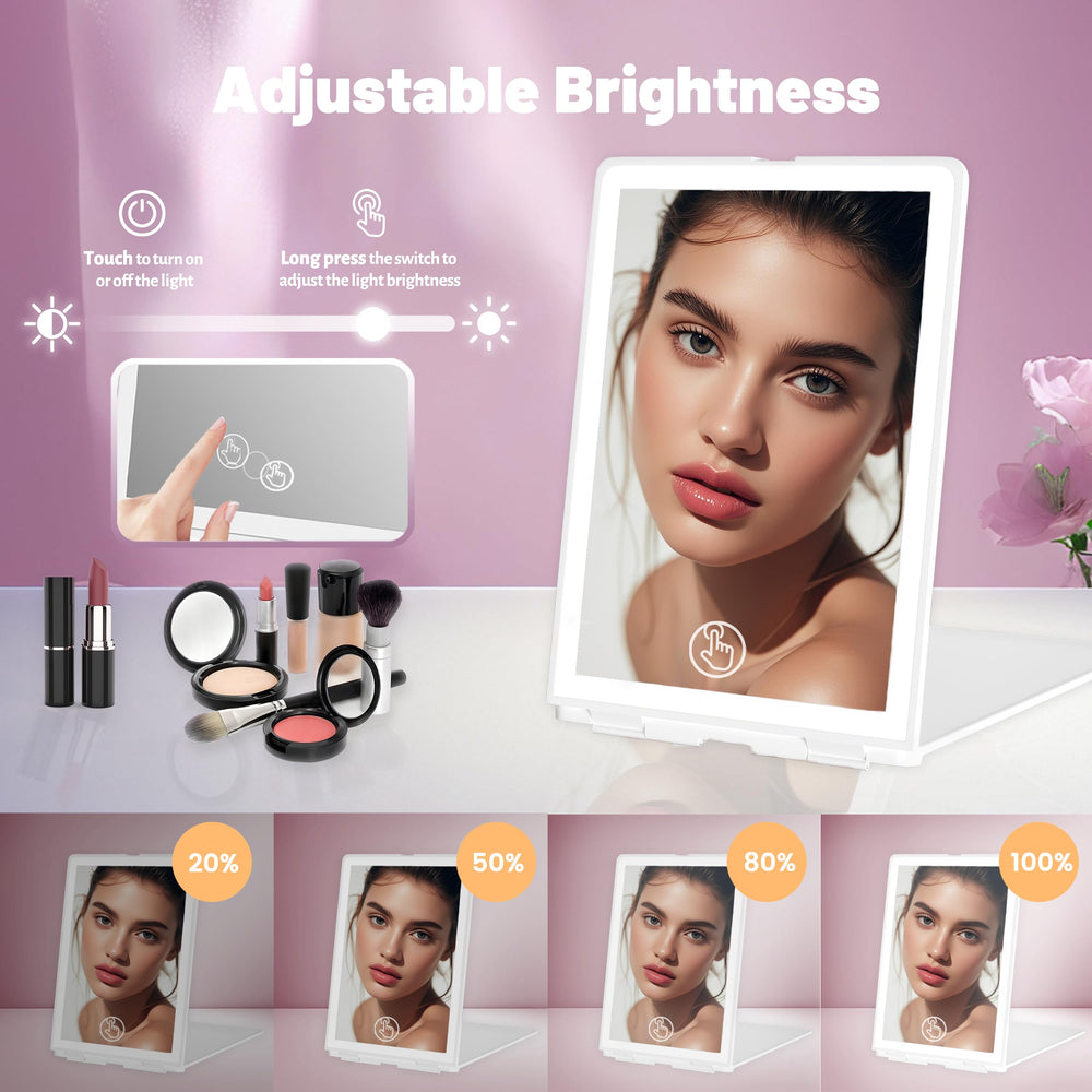 Haikopoon travel makeup mirror open-stand allows adjustable angles for comfortable makeup sessions anywhere.