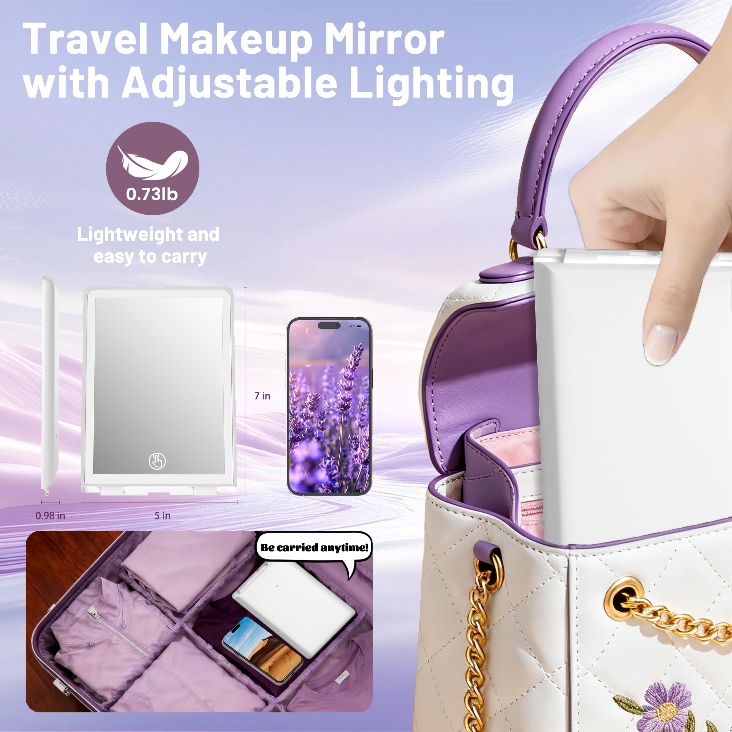 Haikopoon travel makeup mirror touch-dimming delivers precise brightness without glare for flawless makeup.