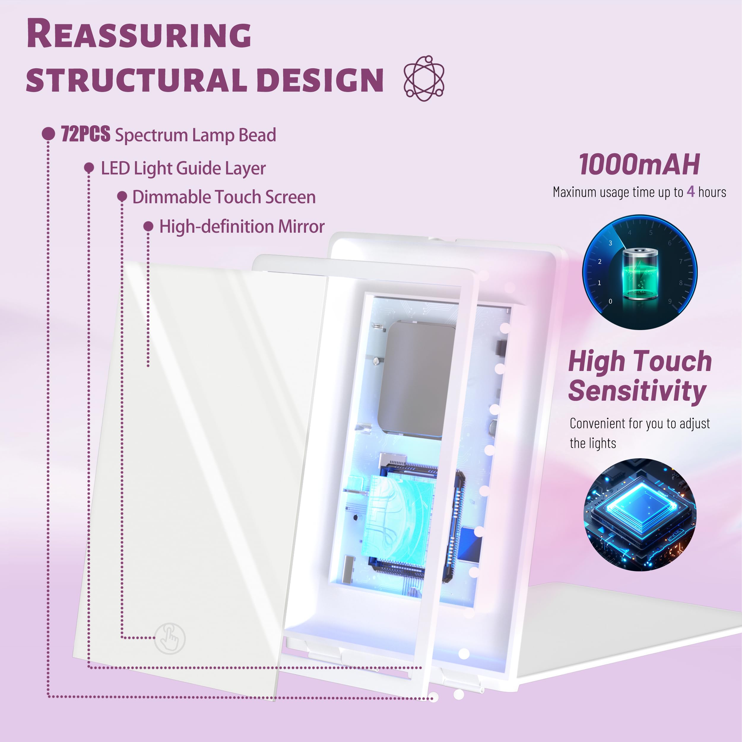 Haikopoon travel makeup mirror Type-C charging enables quick recharging during travel.