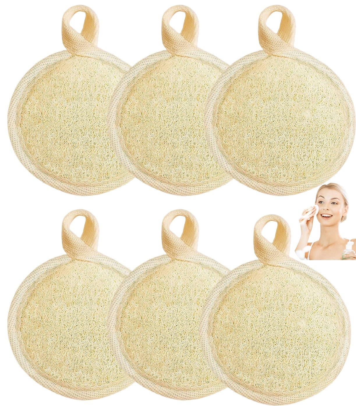 Haikuluo natural loofah face scrubber 6pc pack for gentle exfoliation and daily cleansing.