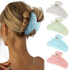 haimeikang 4pcs large acrylic hair clips packaging close-up showing durable coating