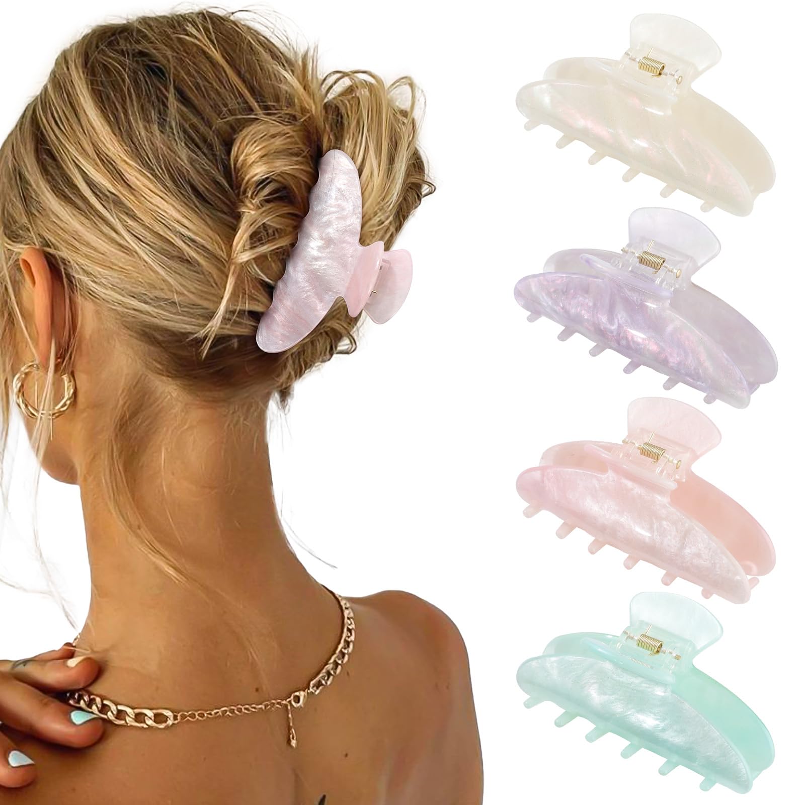 HAIMEIKANG marble finish 4Pcs large hair claw clip provides secure grip for thick hair