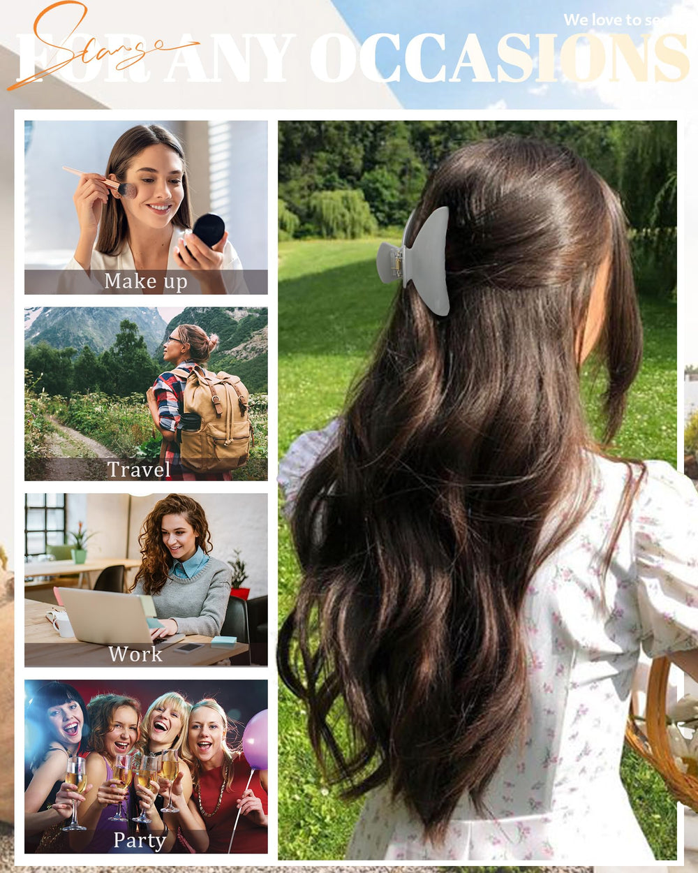 HAIMEIKANG hair clip worn with various outfits to complete updos