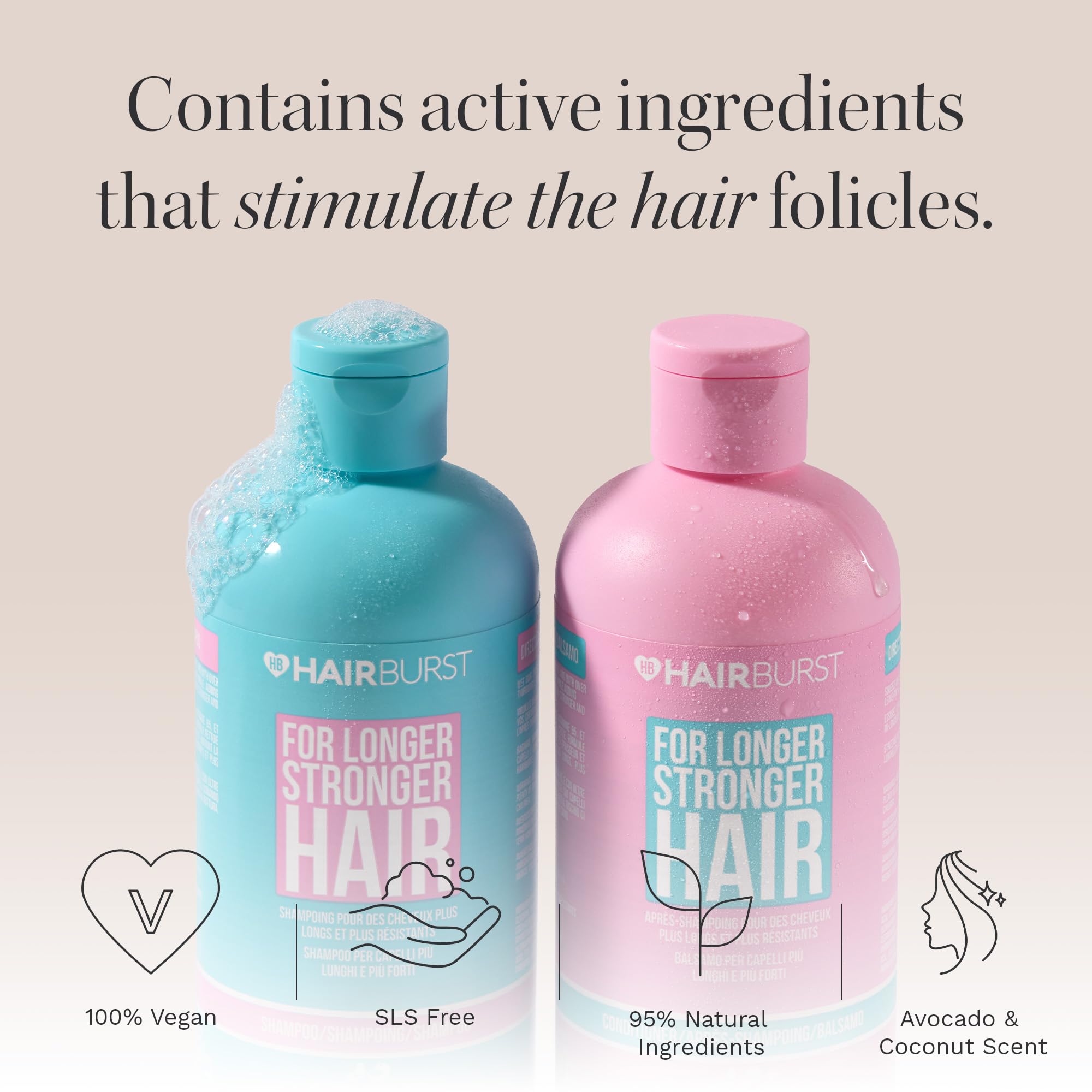 HAIR BURST Conditioner tube highlights smoother detangled ends after use.
