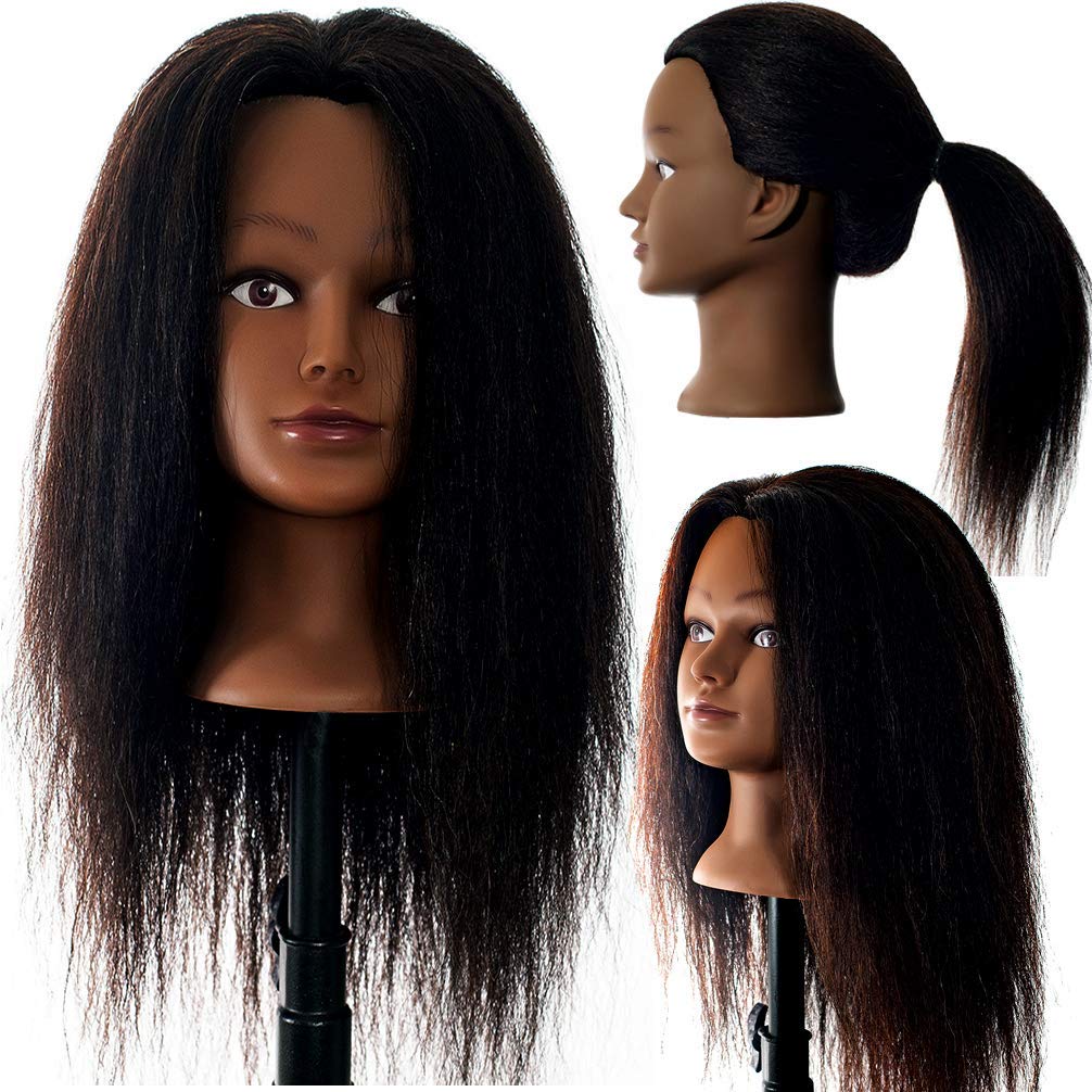 Hair By DK mannequin head front view with Afro fluffy texture for cosmetology practice