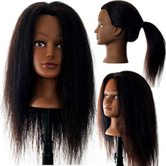 Hair By DK mannequin head front view with Afro fluffy texture for cosmetology practice