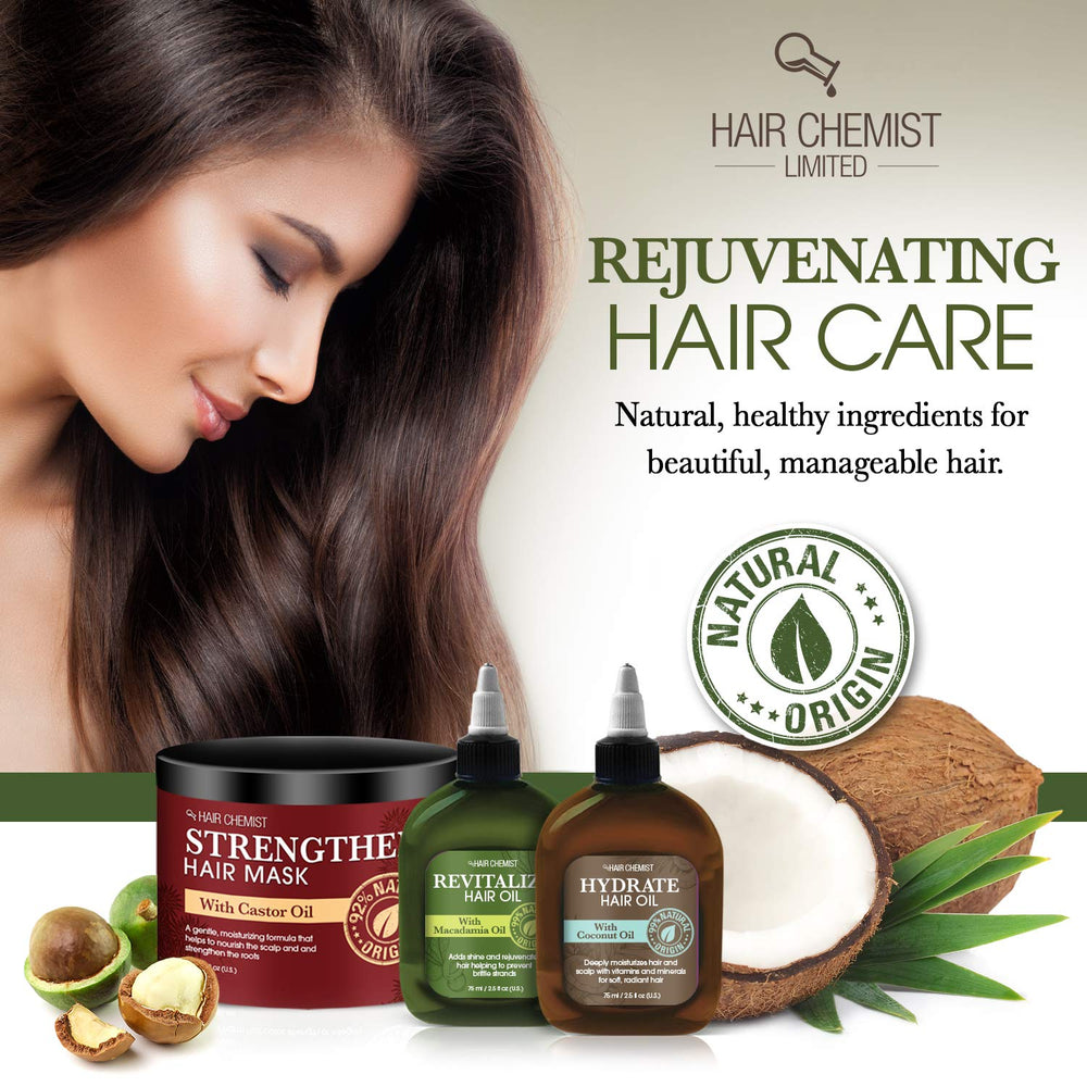 Hair Chemist Coconut Oil Deep Repair Masque coconut oil droplets highlight natural nourishment.