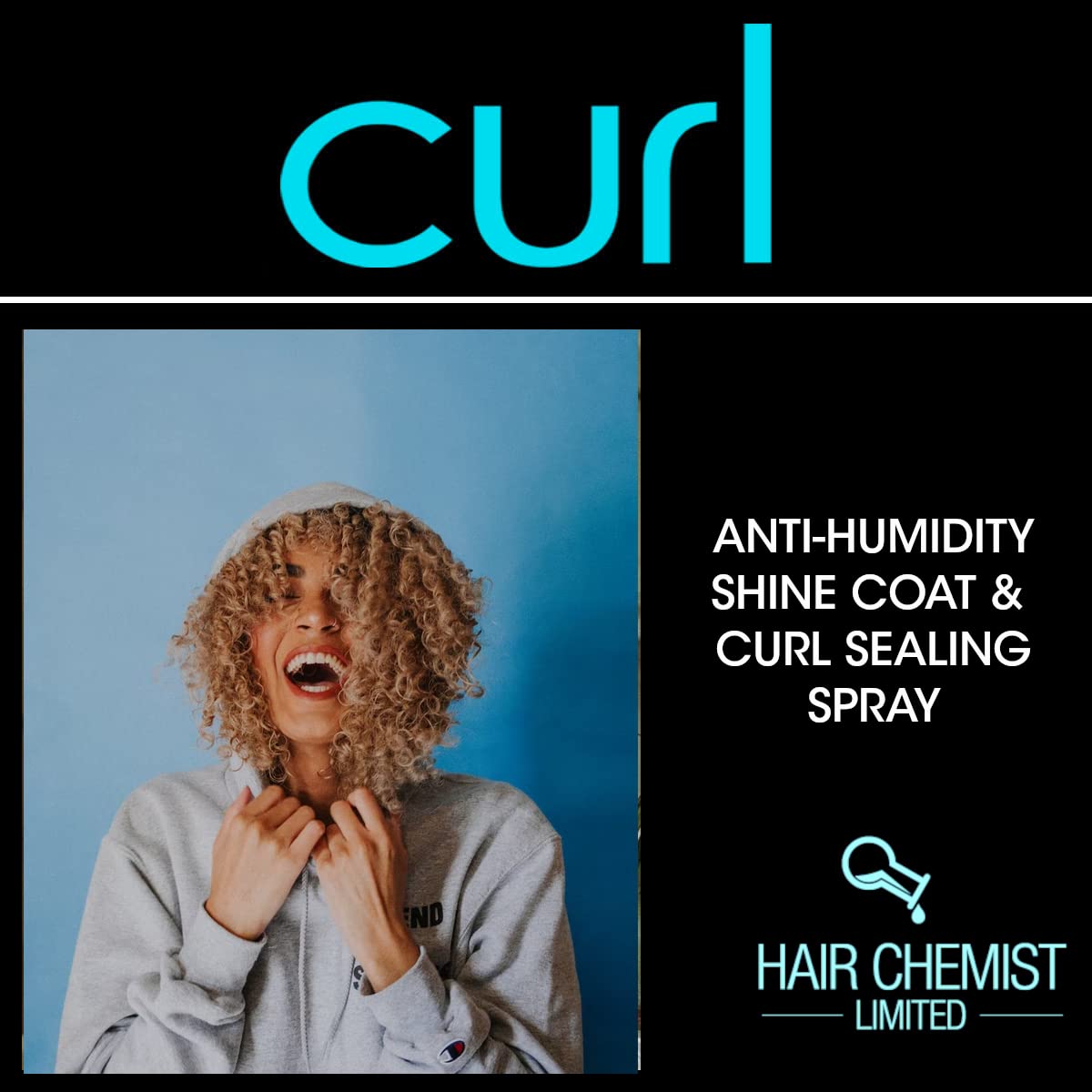 Hair Chemist CURL 8-ounce packaging close-up for easy styling on the go.