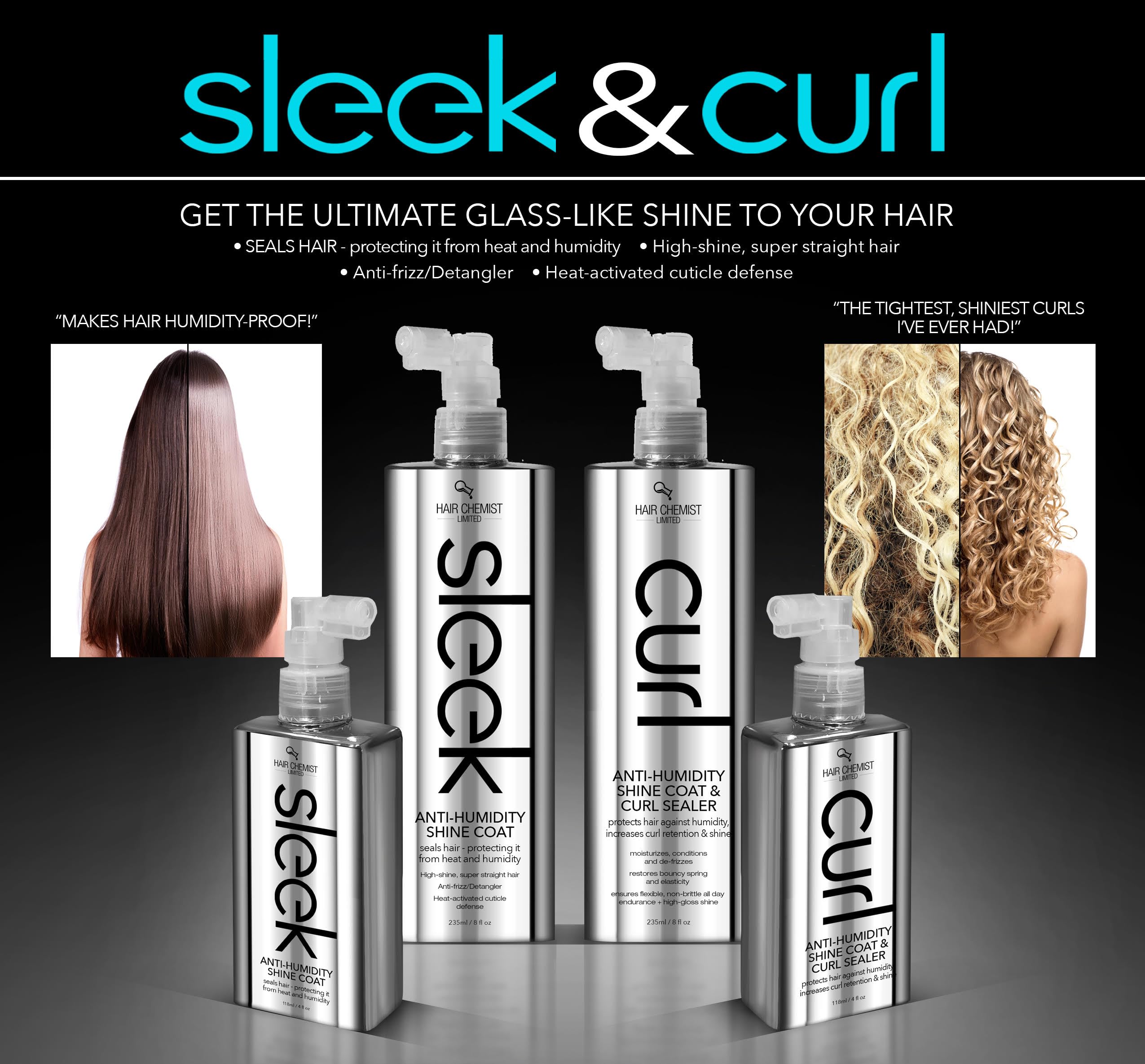 Hair Chemist CURL before-after look shows defined curls with added shine.
