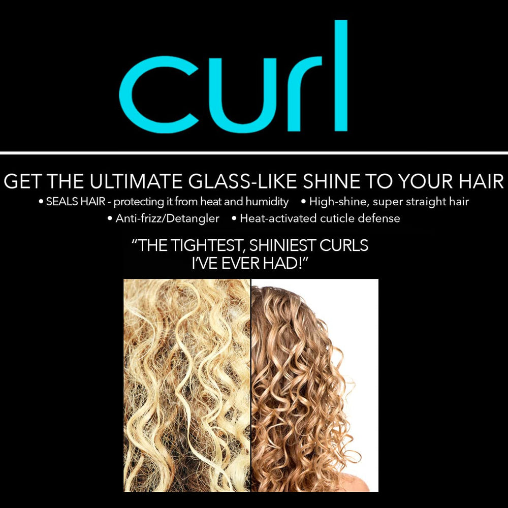 Hair Chemist CURL frizz-control mist demonstrates smoother curls.
