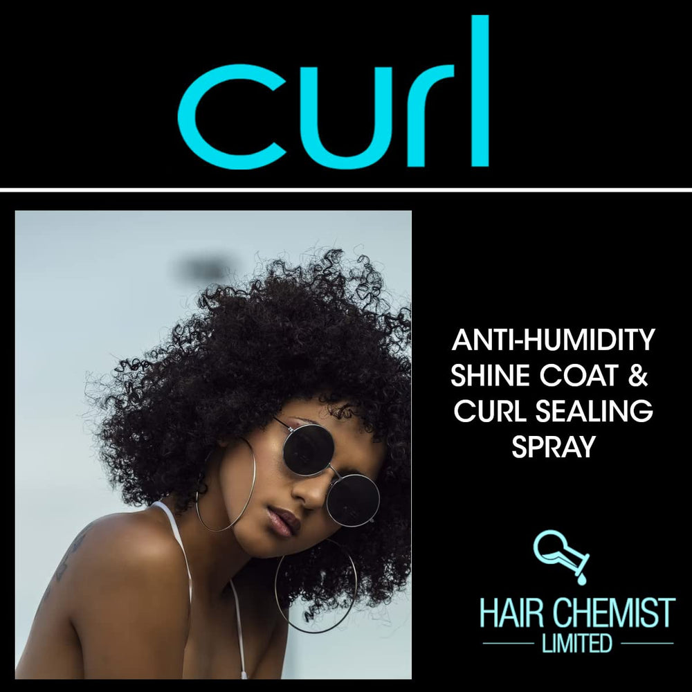 Hair Chemist CURL Shine Coat close-up reveals radiant gloss on hair.