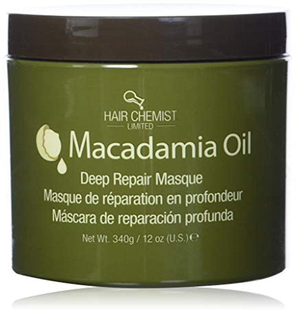 Hair Chemist Macadamia Deep Repair Masque bottle pour—quick absorption for smooth, shiny hair
