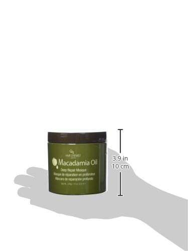 Hair Chemist Macadamia Deep Repair Masque hair application—creamy texture coats strands for deep conditioning
