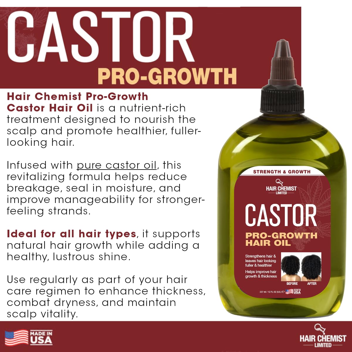 Hair Chemist Pro-Growth hair close-up reveals lustrous shine and improved manageability