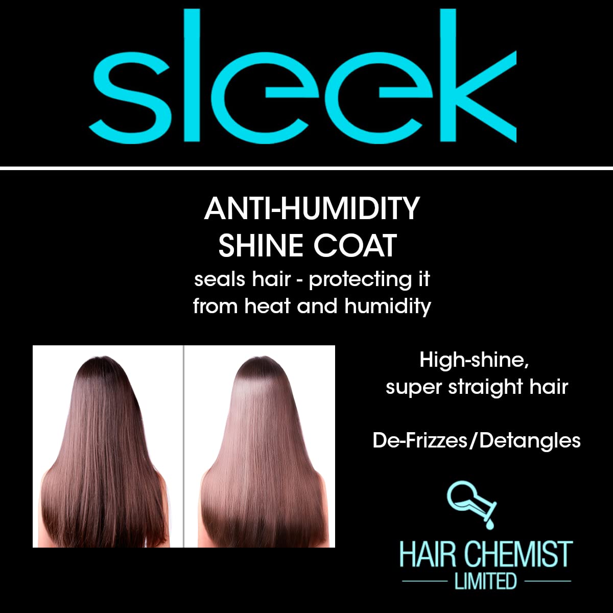 Hair Chemist SLEEK straight hair before-after demonstrates smoother finish