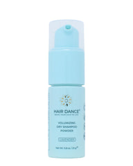 Hair Dance Dry Shampoo Powder packaging shows refillable non-aerosol design for eco-friendly freshness
