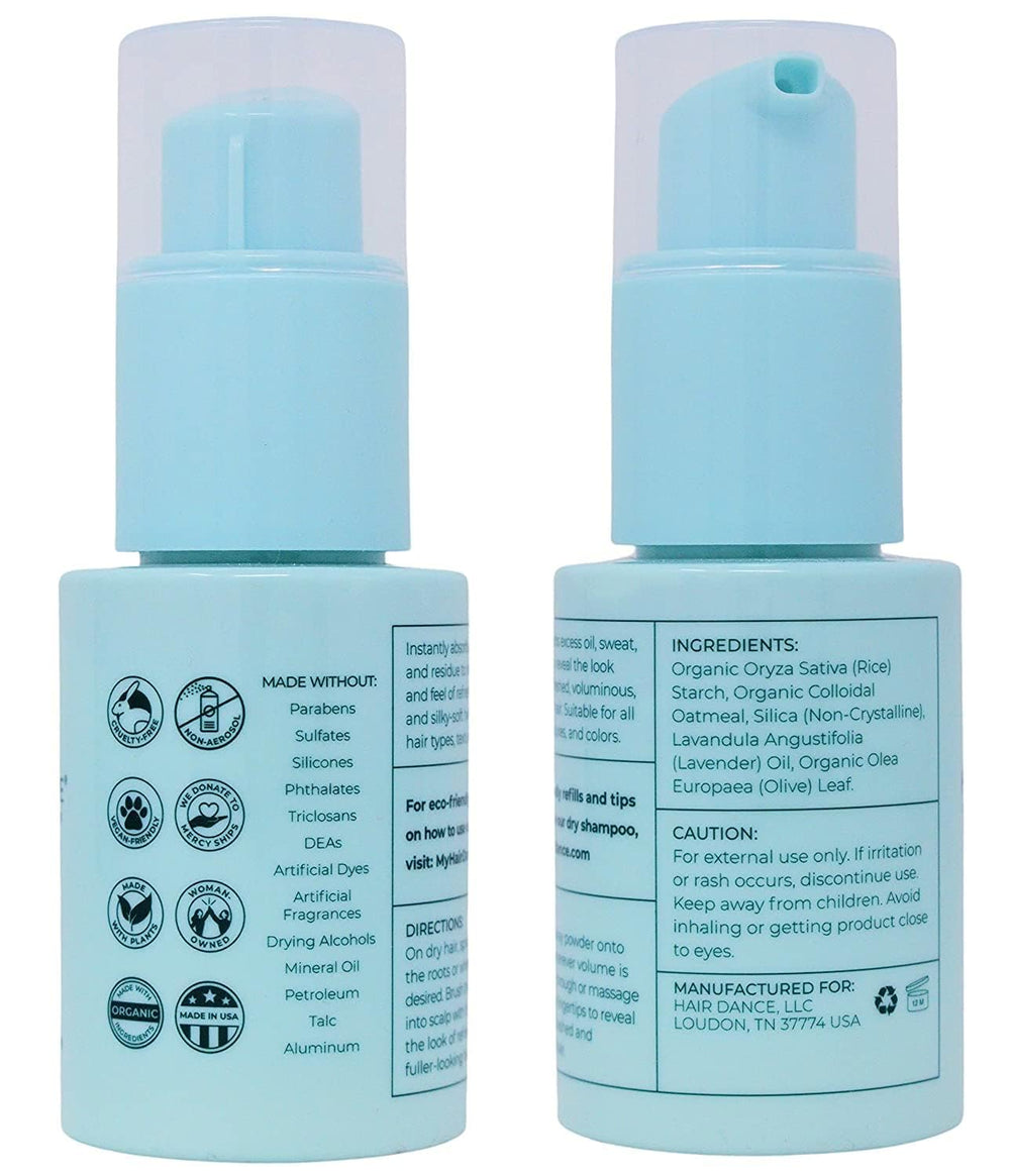Hair Dance Dry Shampoo Powder USA-made label signals domestic production quality