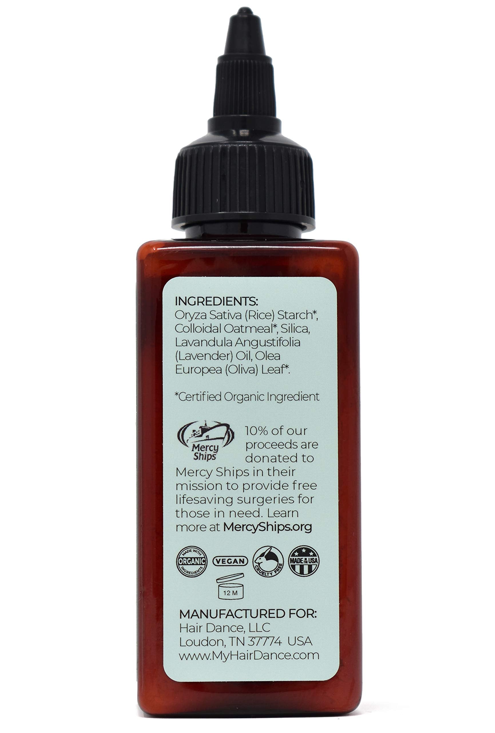 Hair Dance lavender close-up shows fine powder texture for absorption.