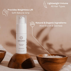 Hair Dance volumizing powder texture sample highlights natural volume with a soft finish.