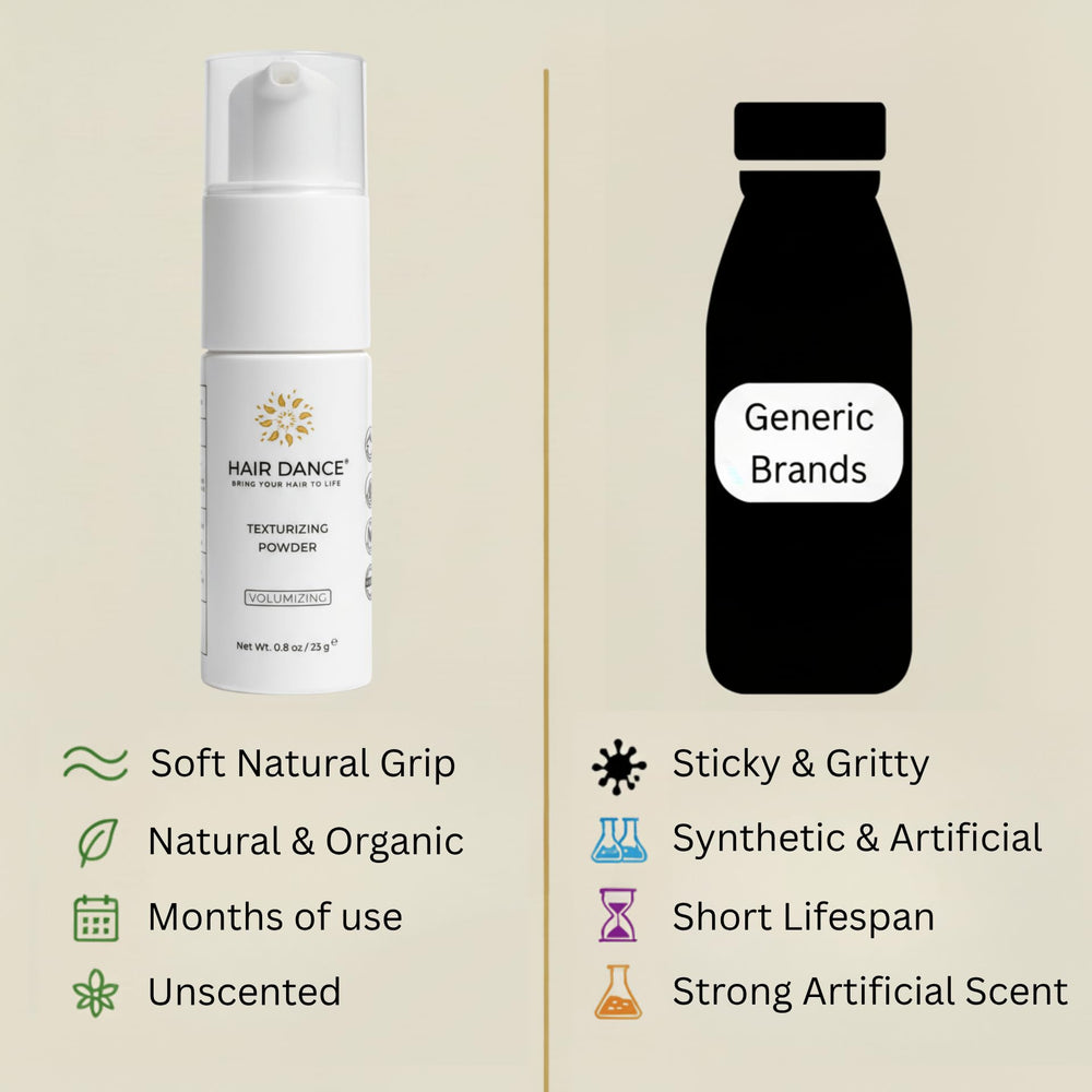 Hair Dance volumizing powder unscented formula shown for fragrance-free styling.
