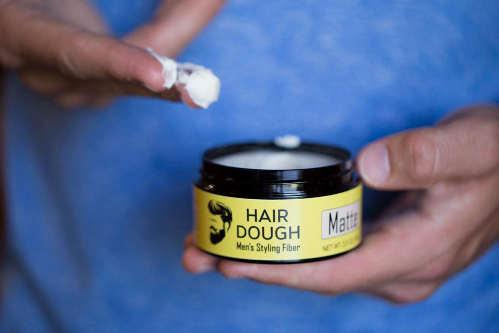 Hair Dough matte finish demonstrates shine-free, residue-free styling for a natural matte look.