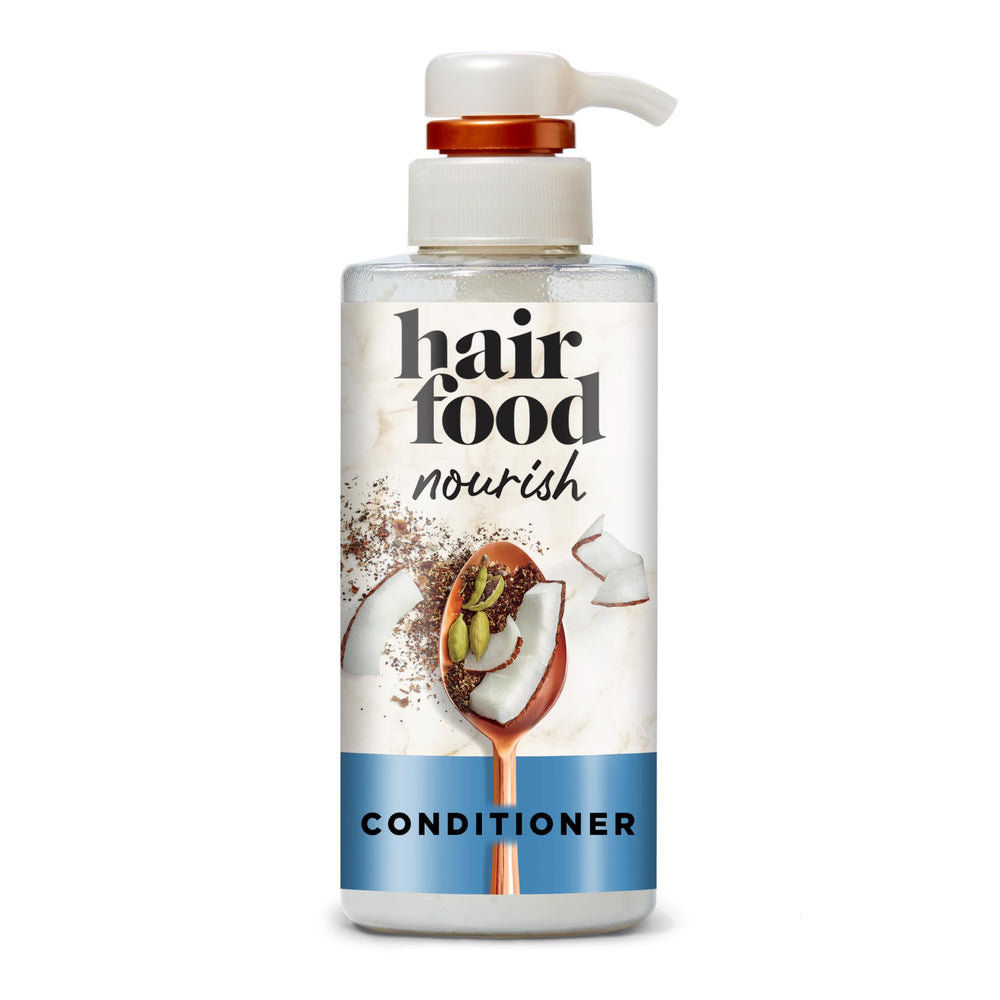 Hair Food Coconut Milk Chai Spice conditioner bottle pour highlights nourishing formula