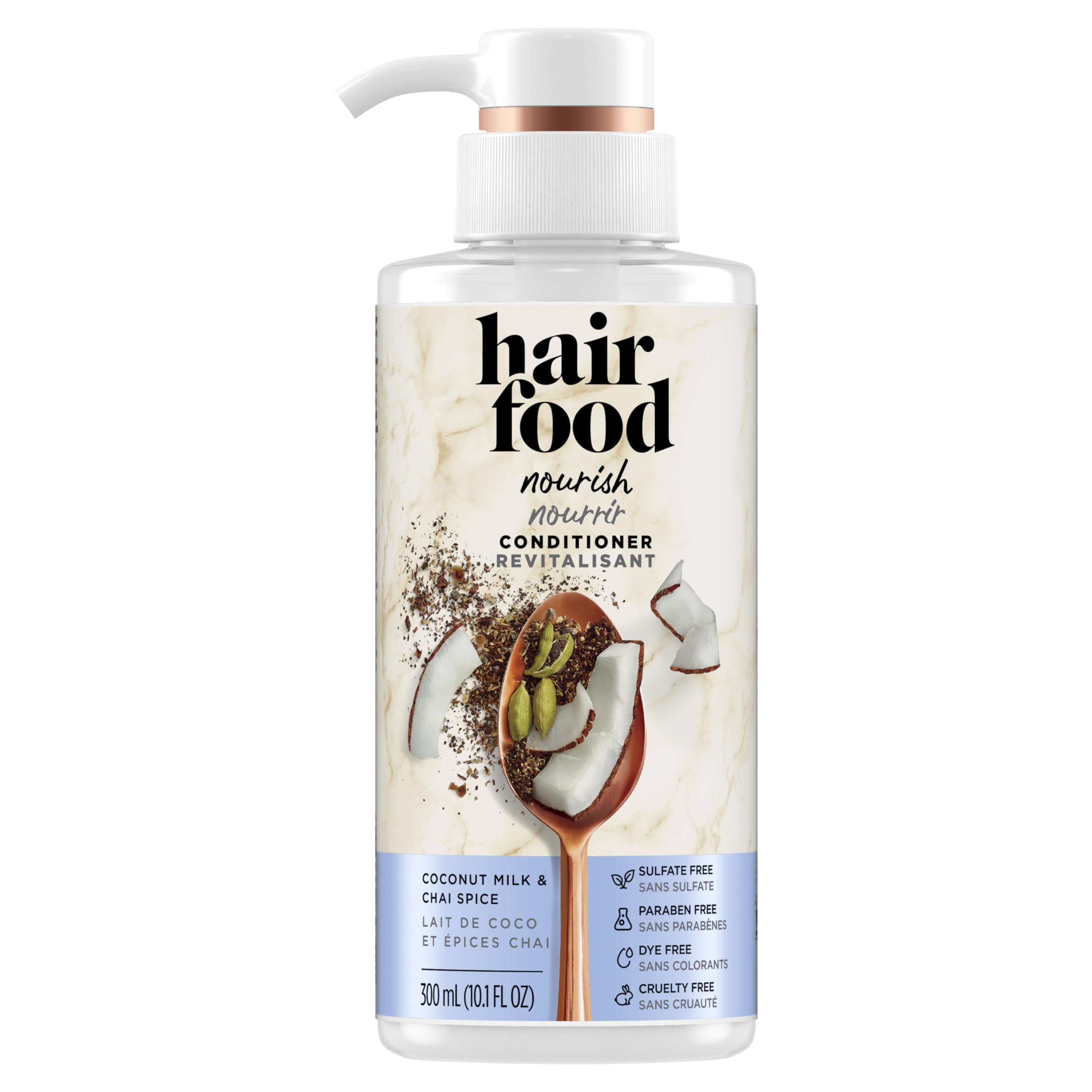 Hair Food Coconut Milk Chai Spice conditioner label closeup emphasizes clean ingredients