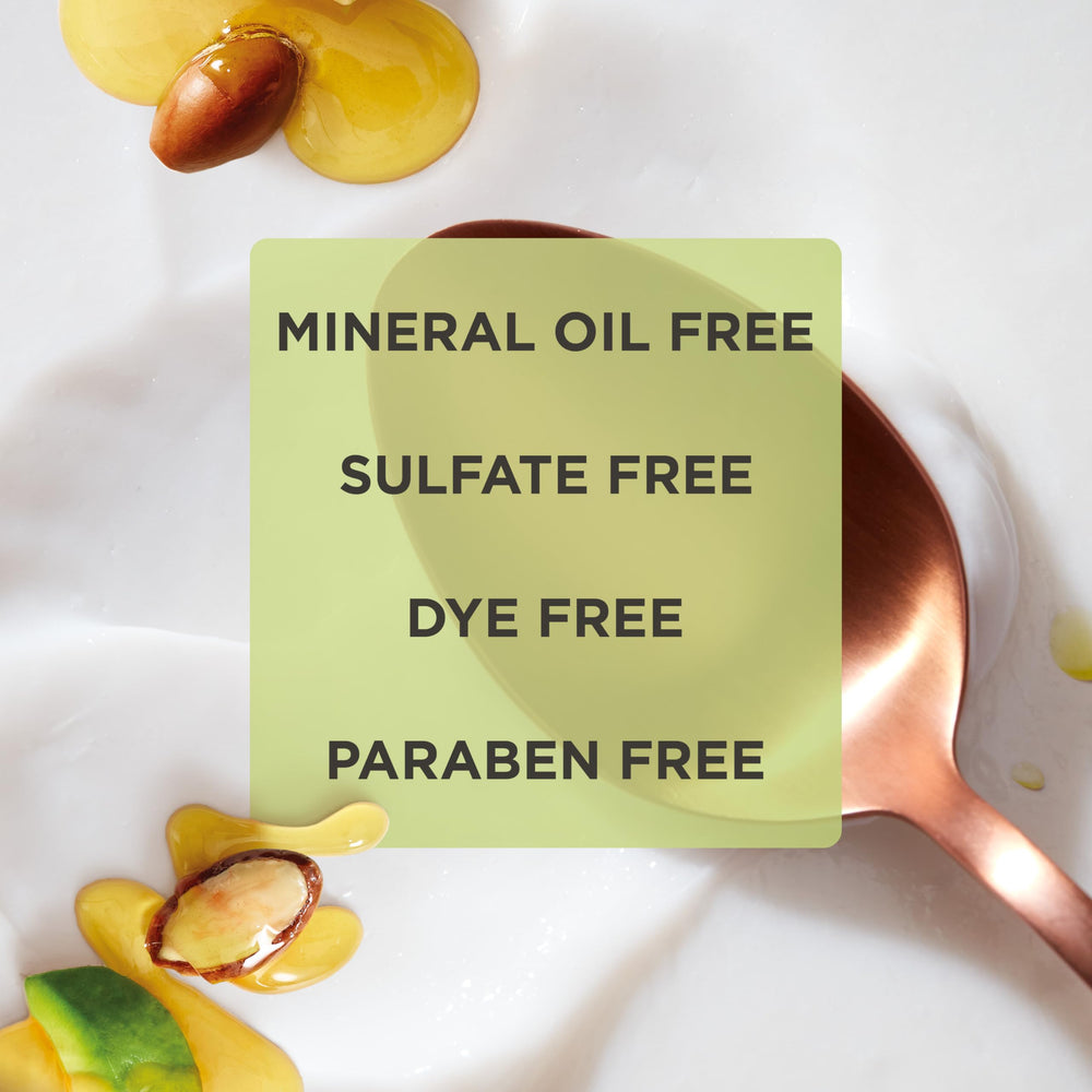 Hair Food avocado-argan-ingredients-label emphasizes natural avocado and argan oils