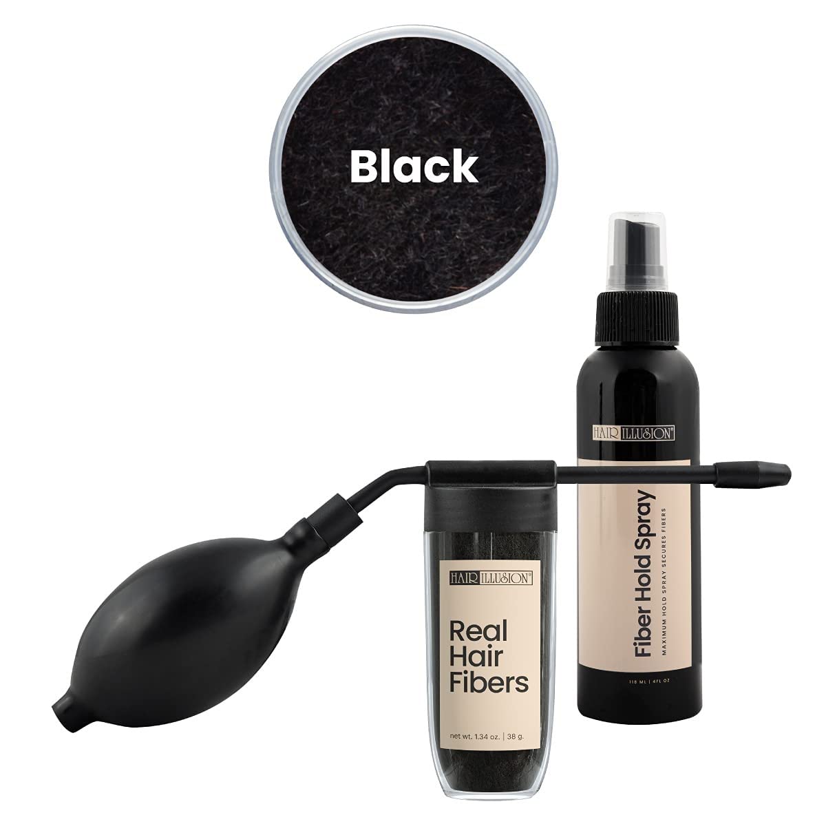 Hair Illusion shade-black kit option helps match dark hair tones for seamless results.