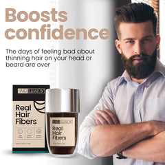 Hair Illusion Dark Brown fibers on hair demonstrate instant volume with discreet look.