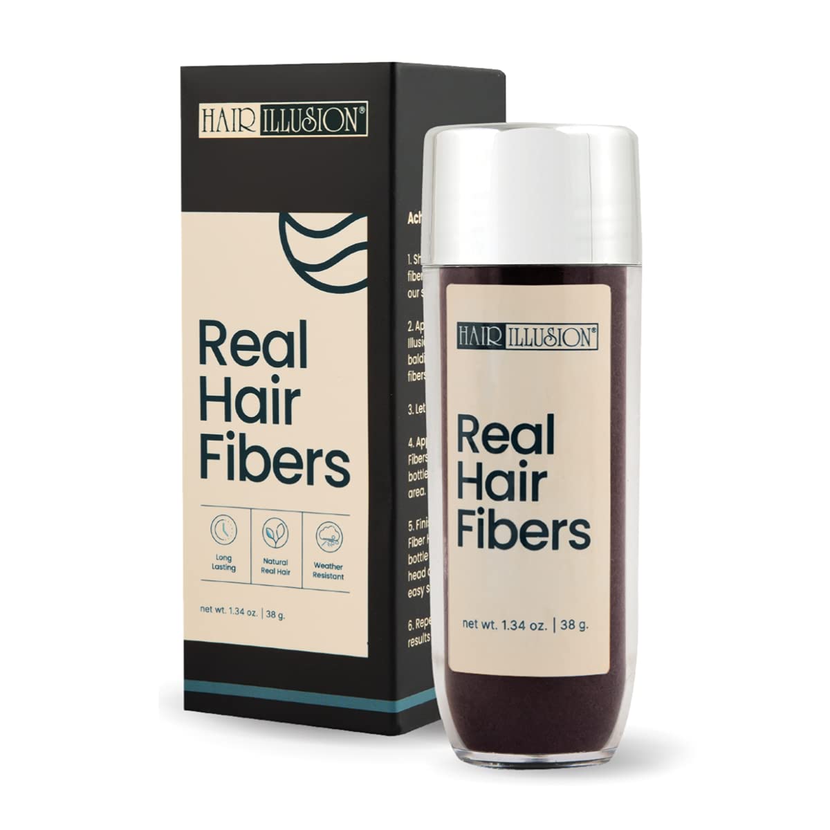 Hair Illusion dark brown fibers on scalp for instant fuller look