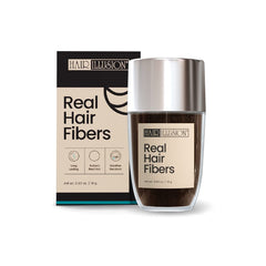 Hair Illusion Dark Brown packaging signals an easy at-home thinning hair solution.