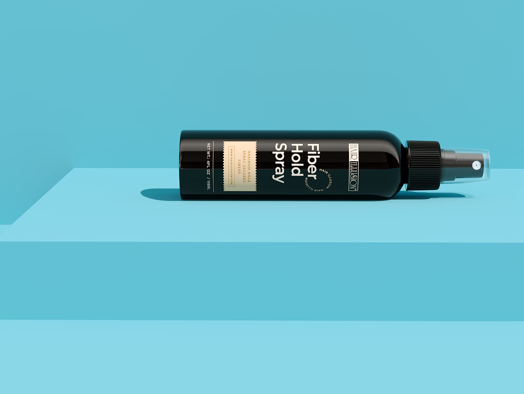 Hair Illusion Fiber Hold Spray closeup shows glue-like bonding for fibers