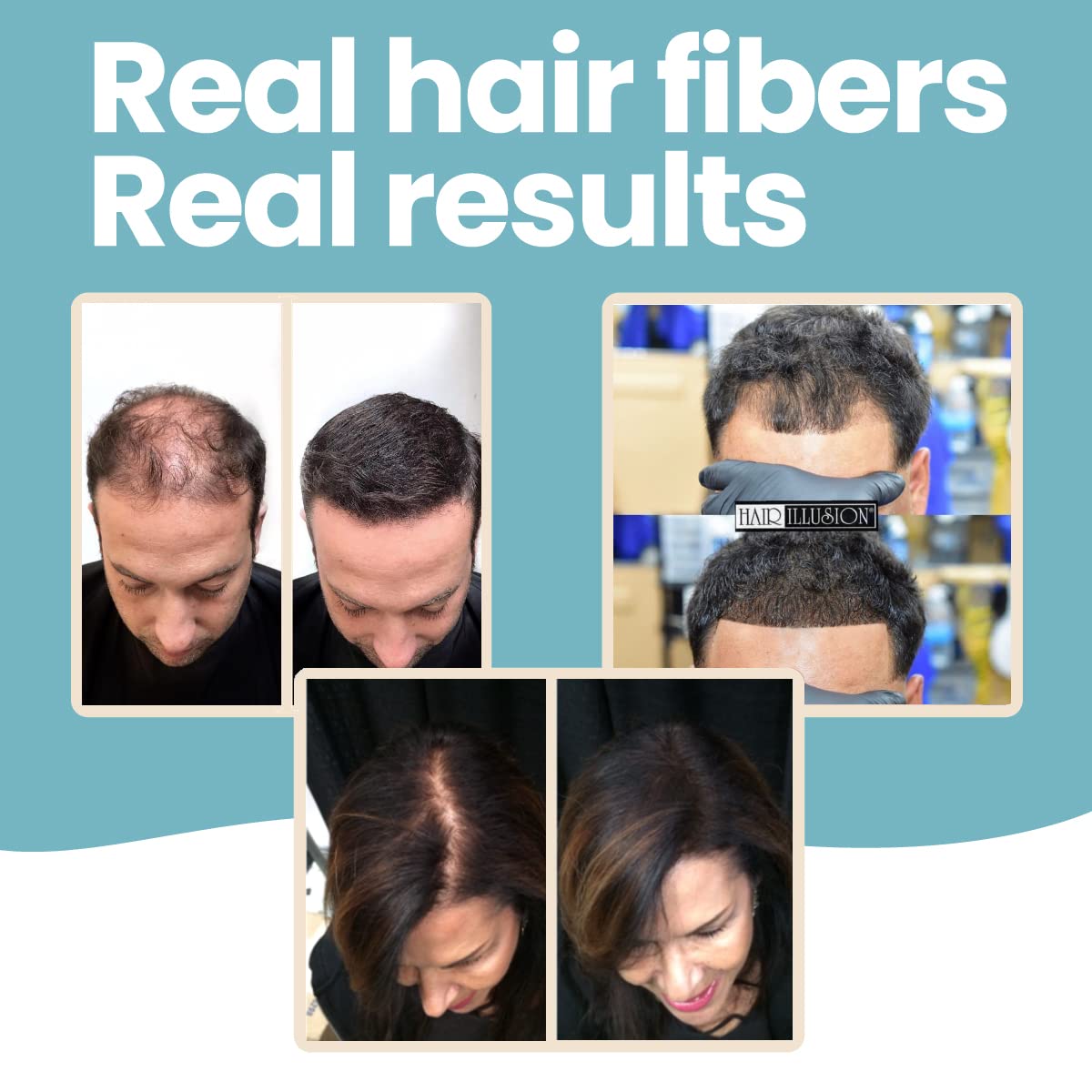 Hair Illusion fibers blend with natural hair for discreet coverage