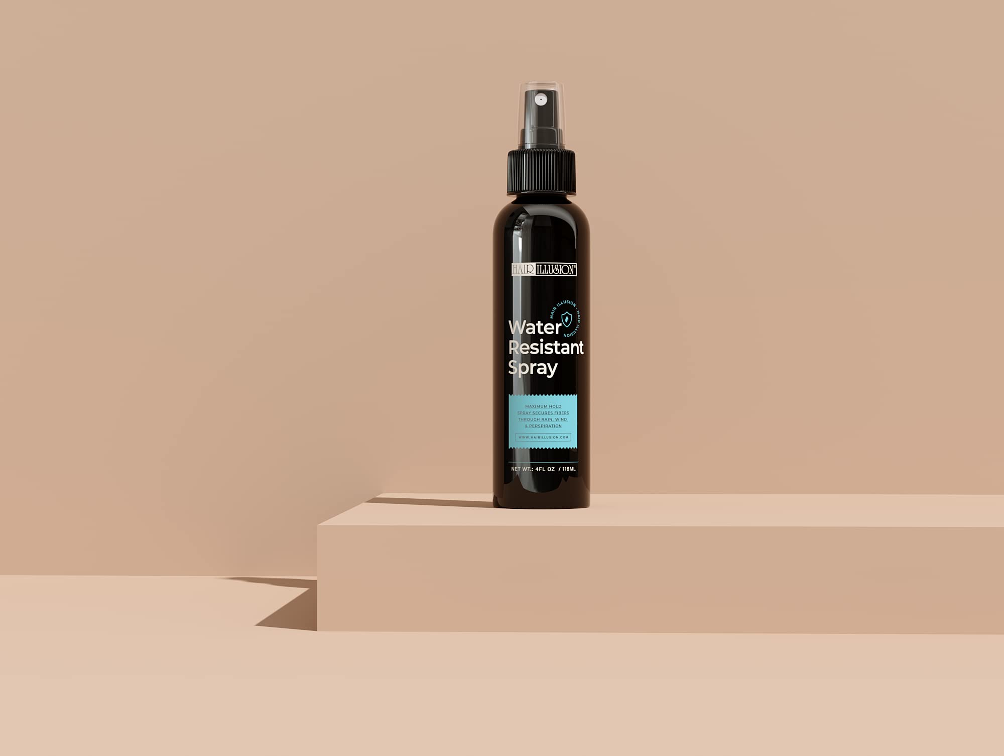 Hair Illusion spray used in a rainy-day scenario for moisture-resistant results.
