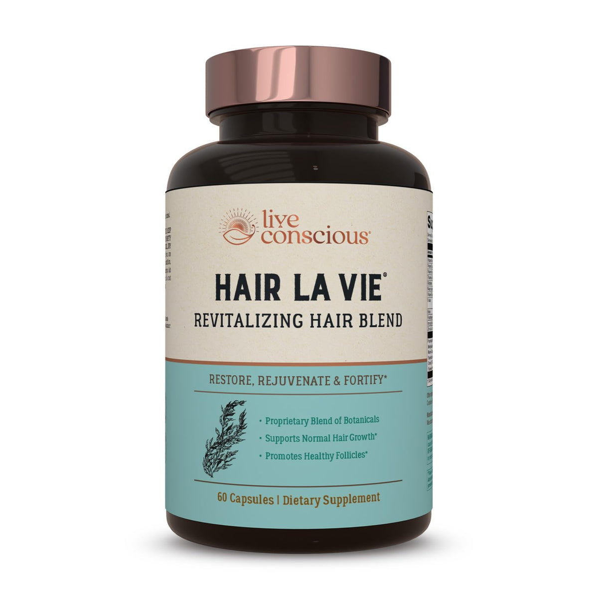Hair La Vie Live Conscious bottle front view for daily hair health support