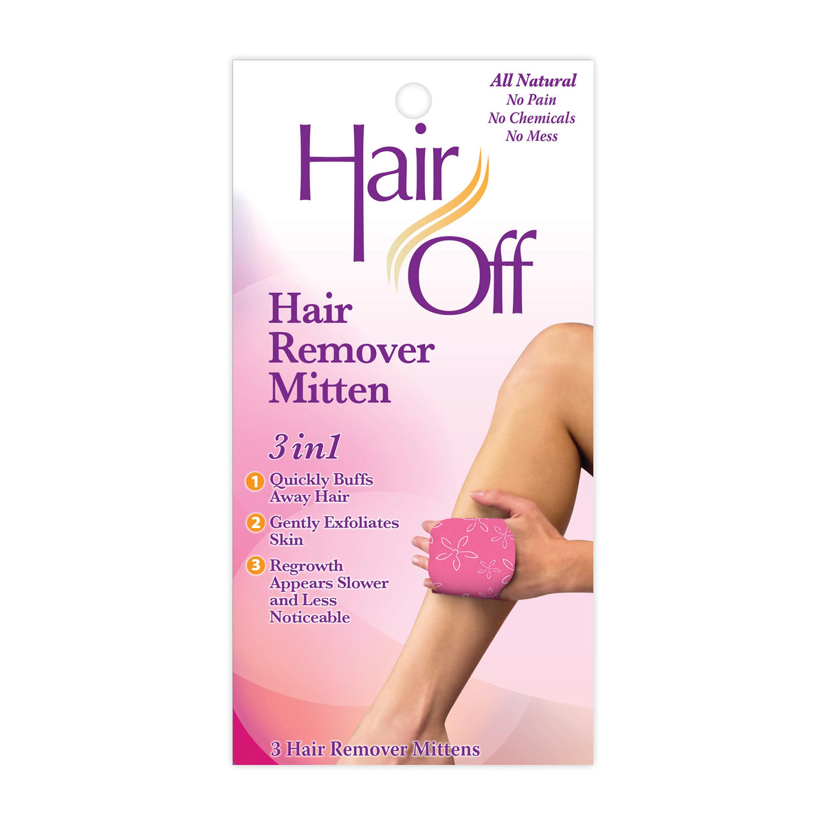 Hair Off Hair Remover Mitten front view showcases all-natural design for at-home use
