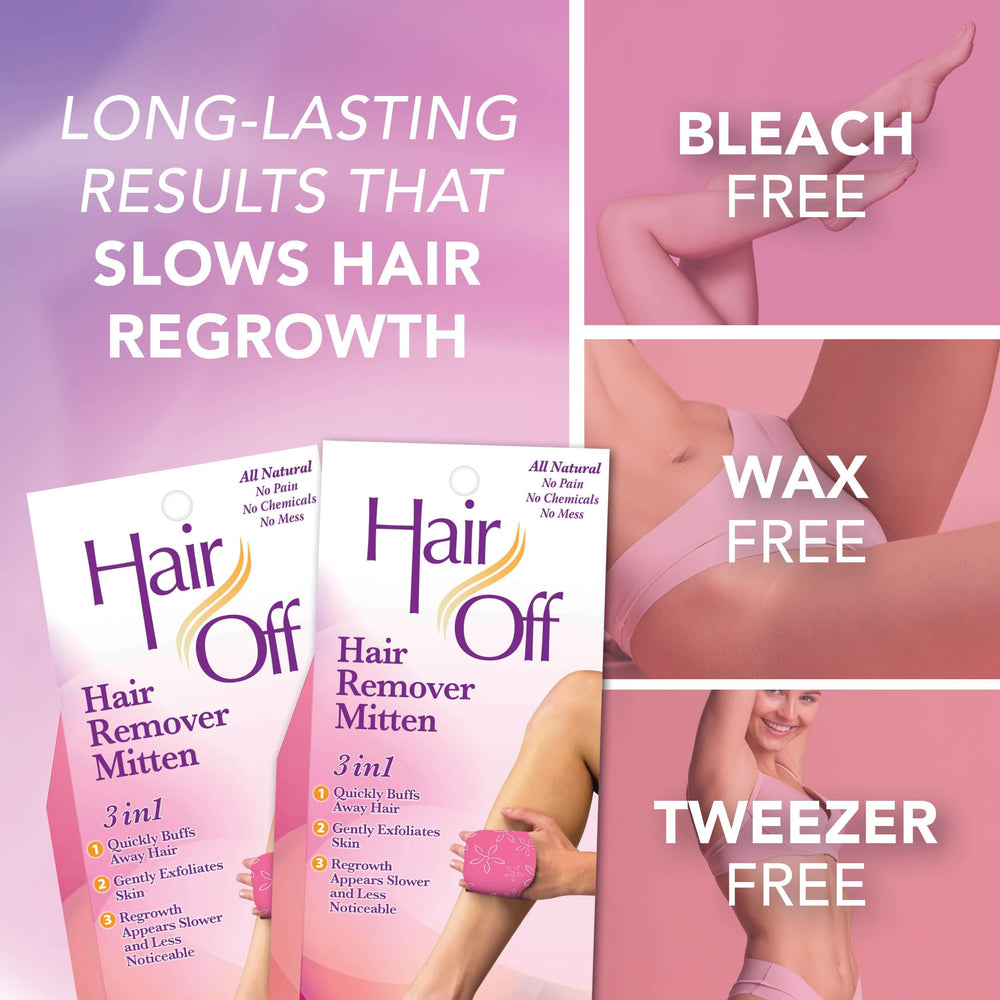 Hair Off mitten chemical-free design supports at-home, odor-free grooming