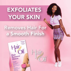 Hair Off mitten full-body-use shows exfoliation plus hair removal in one pass