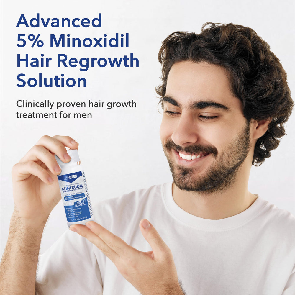 Hair Regen minoxidil dropper close-up for precise scalp application.