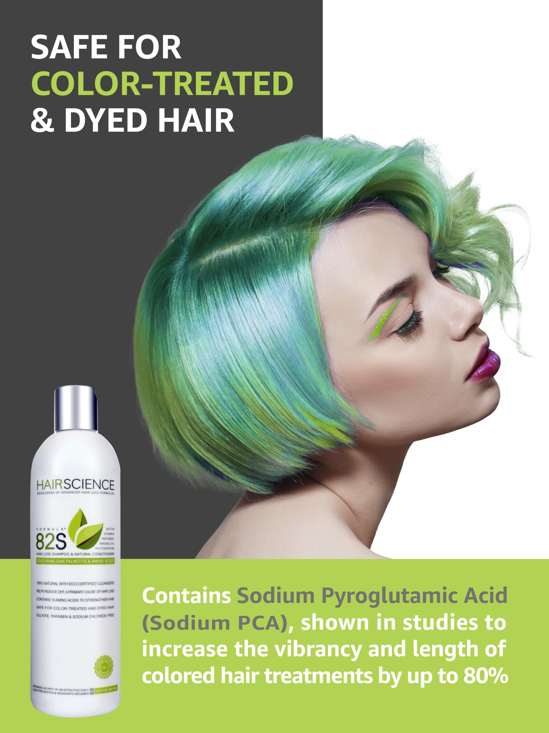 Hair Science Formula 82S color-guard visual highlights color preservation.